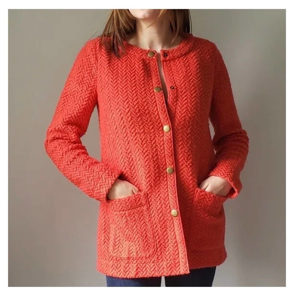 Tabitha Blood Orange‎ Herringbone Wool Knit Jacket XS Anthropologie